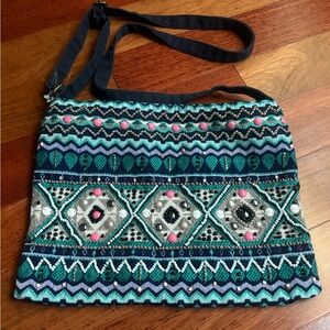 Stephanie Nicole NY Beaded Purse Crossbody Bag Festival Boho Blue Green Pink